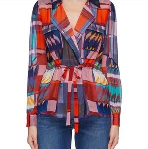 Diane Von Furstenberg Joanna Check Silk Wrap Top Size Large